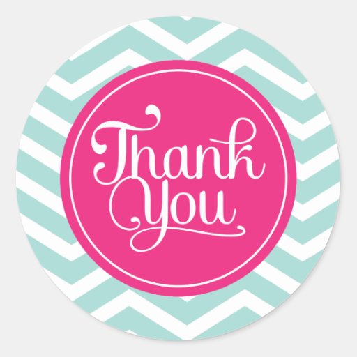 Pink Mint Teal Thank You Chevrons Classic Round Sticker | Zazzle