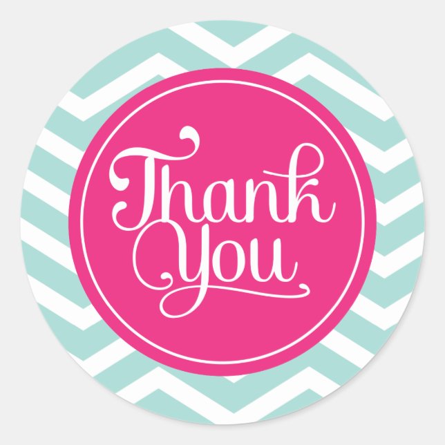 Pink Mint Teal Thank You Chevrons Classic Round Sticker (Front)