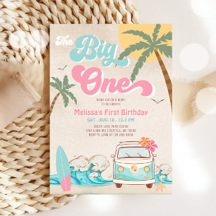 Pink Mint The Big One Surfing 1st Birthday Invitation