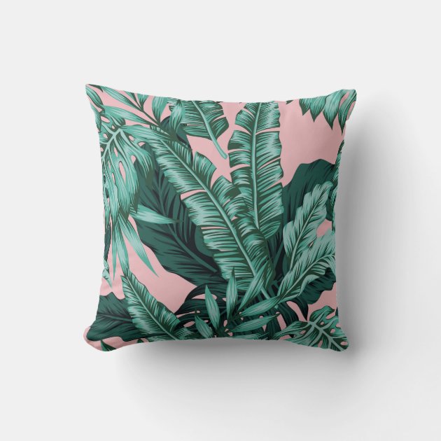 Pink Mint Tropical Leaves Indoor Outdoor Pillows Zazzle