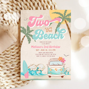 Pink Mint Two The Beach Surfing 2nd Birthday Invitation