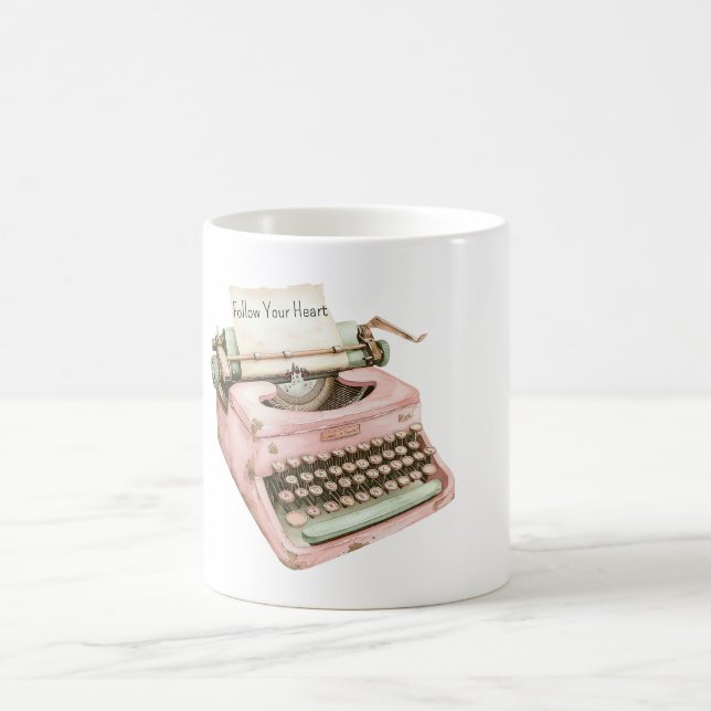 Pink Mint Typewriter Follow Your Heart Coffee Mug (Center)