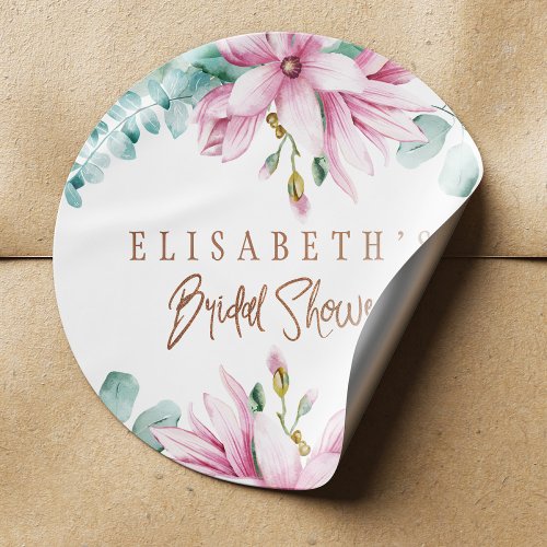 Pink mint watercolor copper glitter bridal shower classic round sticker