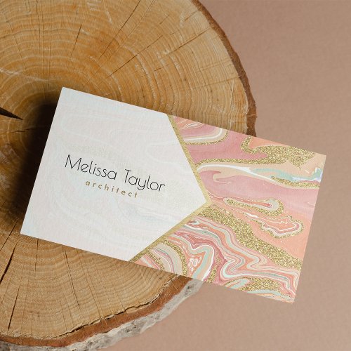 Pink mint white gold glitter marble architect business card