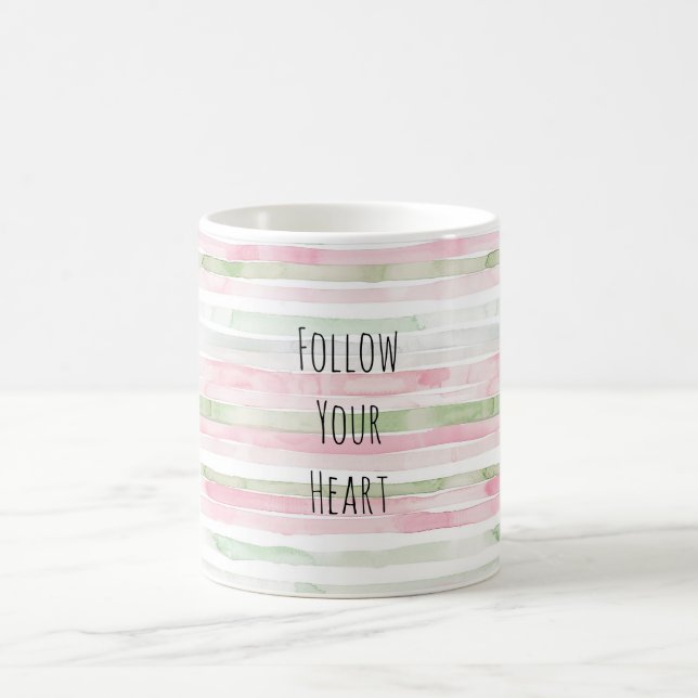 Pink Mint White Stripes Coffee Mug (Center)