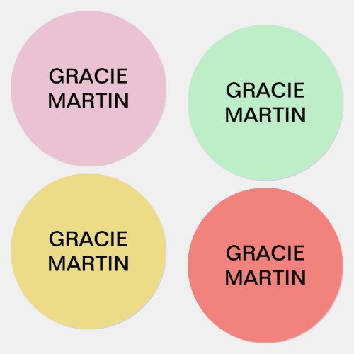 Pink Mint Yellow Childrens Round Iron On Name Labels