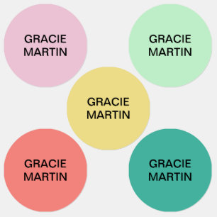 Pink Mint Yellow Teal Coral Round Adhesive Name Labels