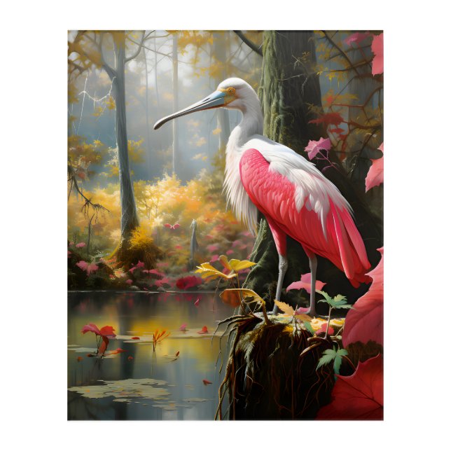 Pink Mirage in the Mists: A Louisiana Roseate's Po Acrylic Print (Front)