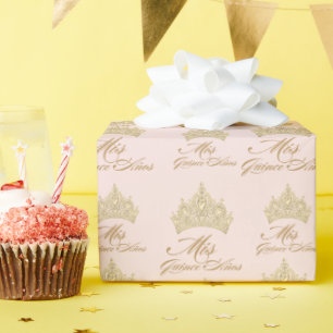 Pink Mis Quince Anos Elegant Gold Tiara Wrapping Paper