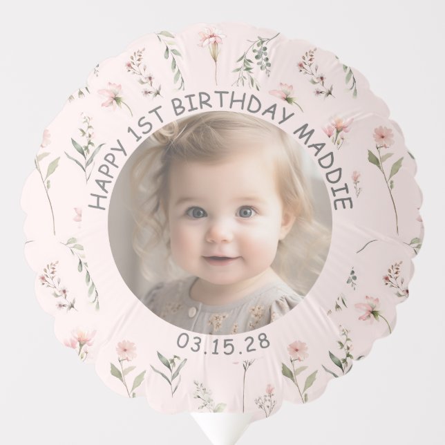 Pink miss onederful 1st birthday photo balloon (Front)