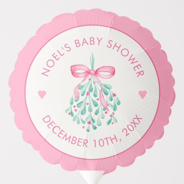 Pink Mistletoe Baby Shower Balloon for Girls (Front)