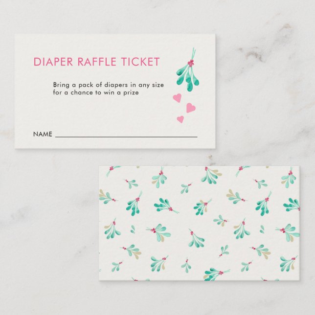 Pink Mistletoe Baby Shower Diaper Raffle Card (Front/Back)