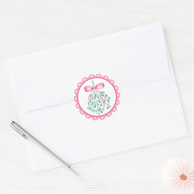 Pink Mistletoe Baby Shower Favor Sticker (Envelope)