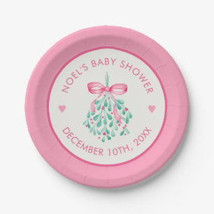 Pink Mistletoe Baby Shower Plates for Girls