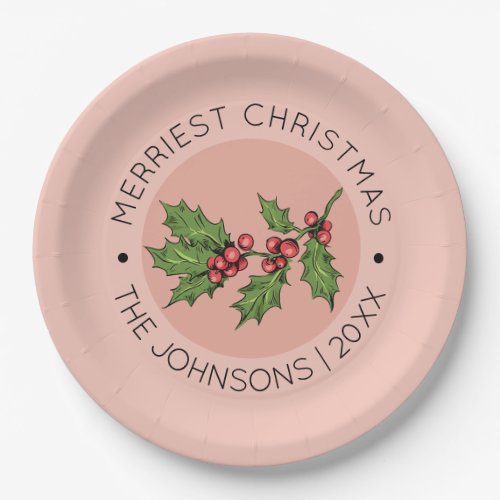 Pink Mistletoe Christmas Holiday Party Paper Plates