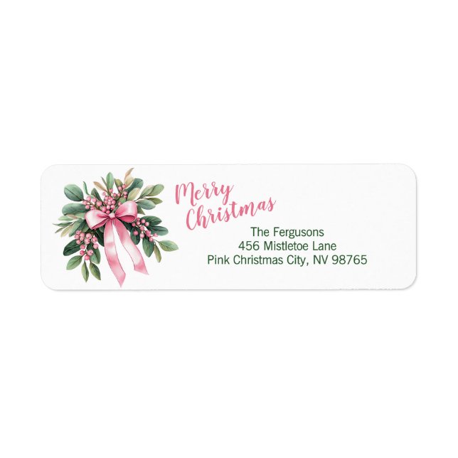 Pink Mistletoe Merry Christmas Label (Front)