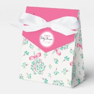 Pink Mistletoe Winter Baby Shower Favor Box