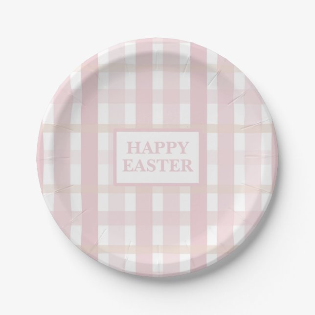 Pink Mix Plaid Paper Plates (Front)