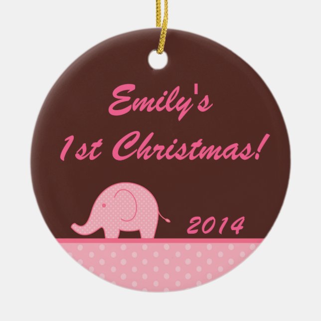 Pink Mod Elephant Jungl Personalized Name Ornament (Front)
