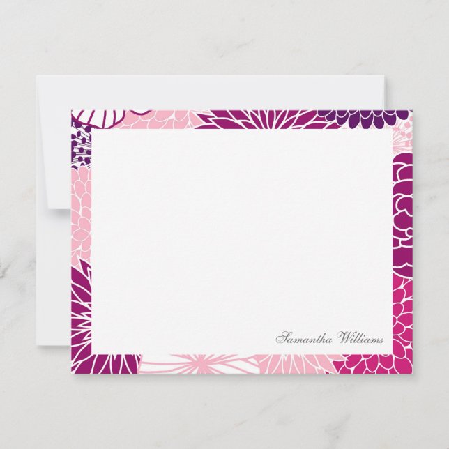 Pink Mod Floral Pattern Flat Thank You Notes Invitation (Front)