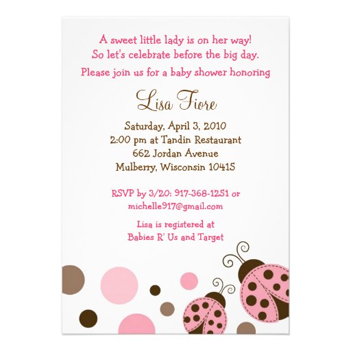 Pink Ladybug Baby Shower Invitations 7