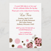 Pink Mod Ladybug Dot Baby Shower Invitations