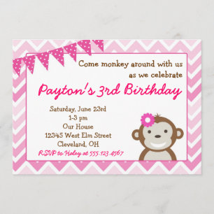 Pink Mod Monkey Birthday Party Invitation