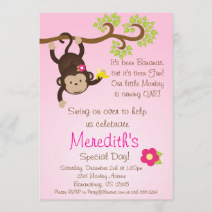 Pink Mod Monkey Girls Birthday Party Invite