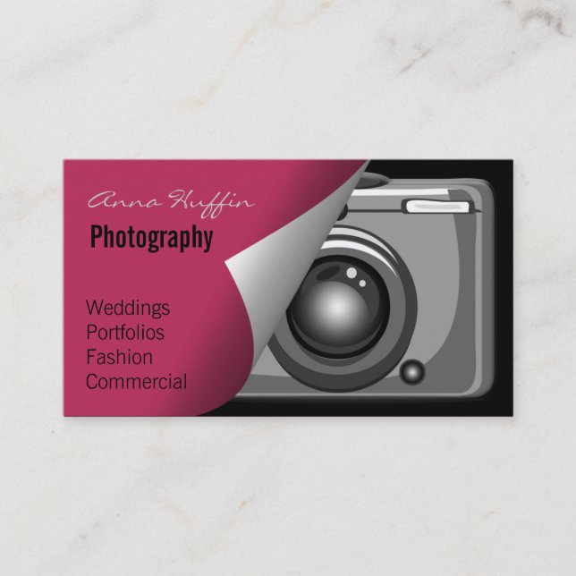 pink Mod Photoraphy, camera Business Card (Front)