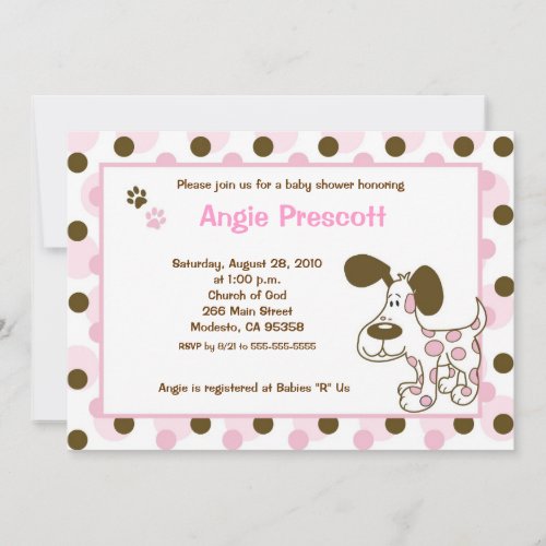 Pink Mod Puppy 5x7 Baby Shower Invitations