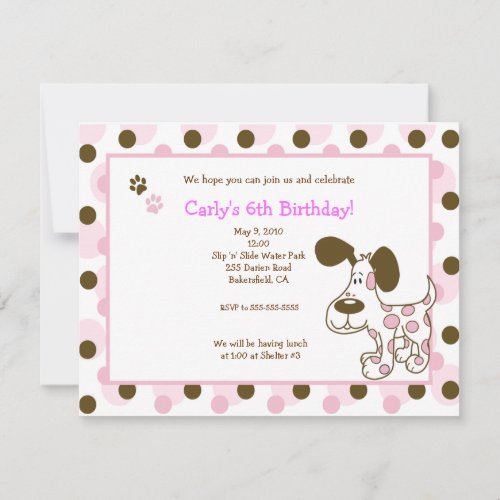 PINK MOD PUPPY Girl Birthday Invitations