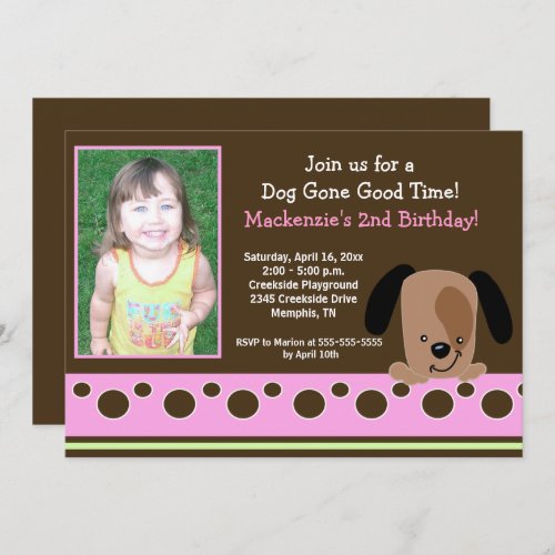 Pink Mod Puppy PHOTO Birthday 5x7 Invitation