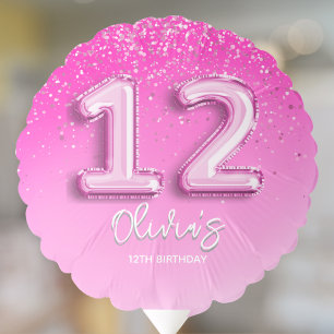 Pink Modern 12th Birthday Girl Party Balloon