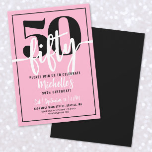 Pink Modern 50th Birthday Party Invitation