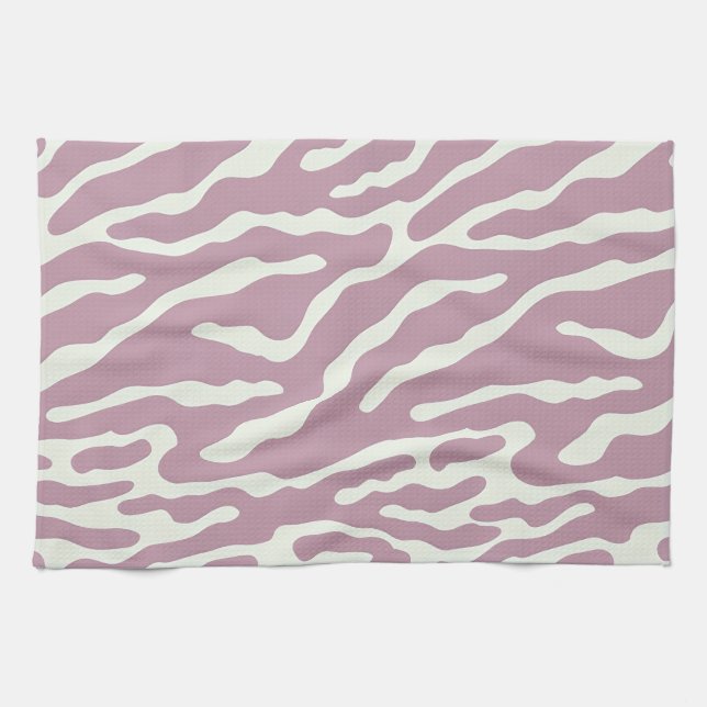 Pink Modern Abstract Wavy Lines Pattern  Kitchen Towel (Horizontal)