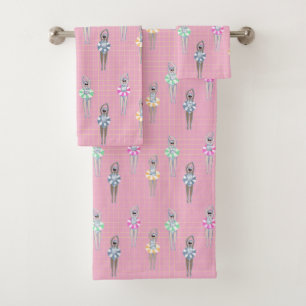Pink Modern Artistic Swimmers Swimming Pool  Bath Towel Set
