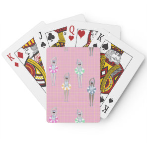 Pink Modern Artistic Swimmers Swimming Pool Poker Cards