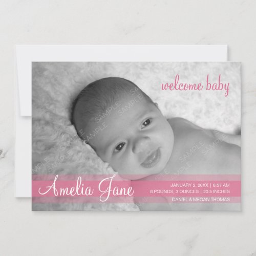 Pink Modern Baby Girl Announcement