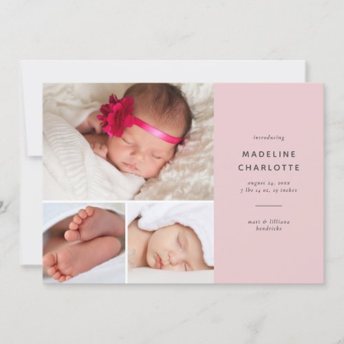 Pink Modern Baby Girl Multi_Photo Birth Announcement