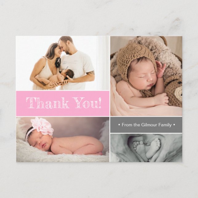 Pink Modern baby girl photo collage Baby Shower  Postcard (Front)