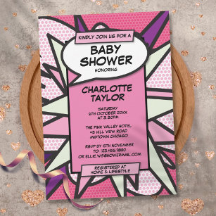 Pink Modern Baby Shower Fun Baby Girl Invitation