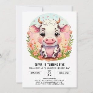 Pink Modern Barnyard Cow Birthday Invitation
