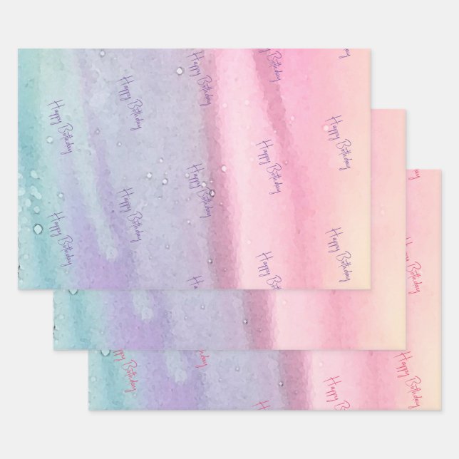Pink Modern Birthday Wrapping Paper Sheets (Set)