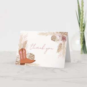 Pink Modern Boho Cowgirl Boots Pampas Baby Shower Letterpress Thank You Card