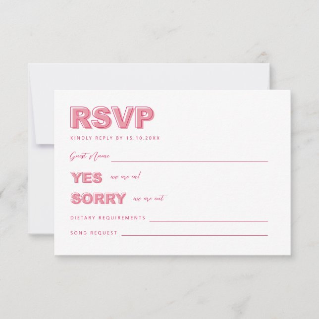 Pink Modern Bold Type Text RSVP Reply Card (Front)