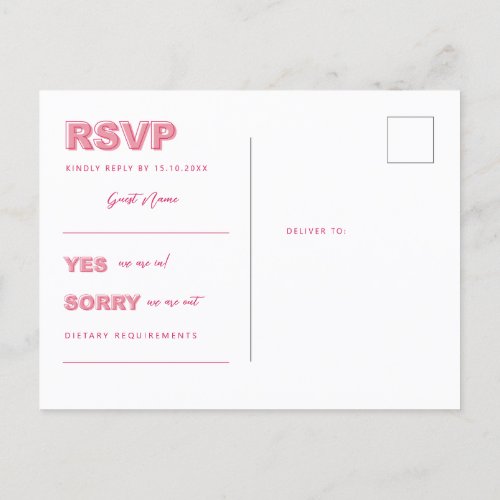 Pink Modern Bold Type Text RSVP Reply Card