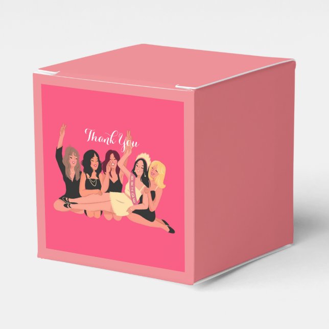 Pink modern bridal shower favor boxes (Front Side)