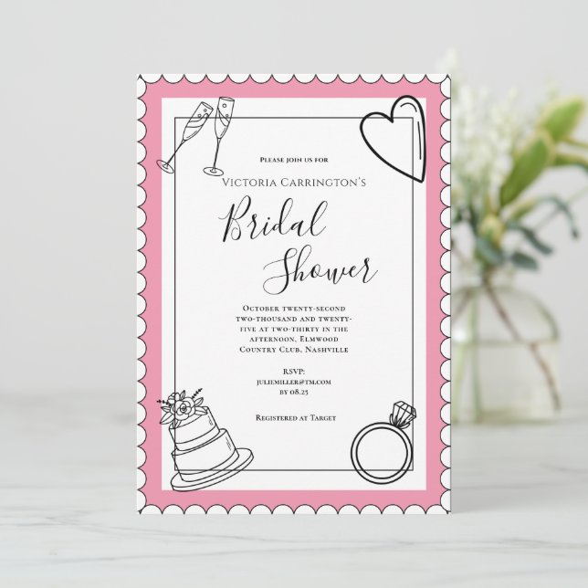 Pink Modern Bridal Shower Invitation (Standing Front)