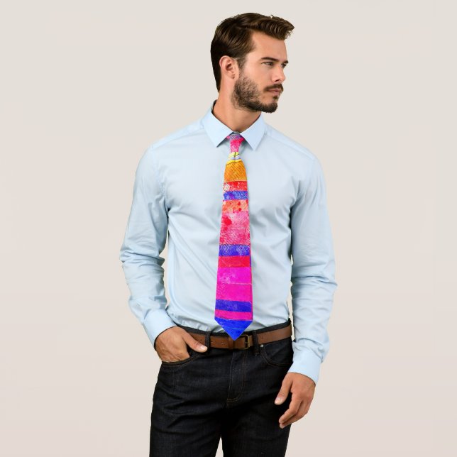 Pink Modern Business Abstrac Pink Blue Bright Neck Tie (In Situ)
