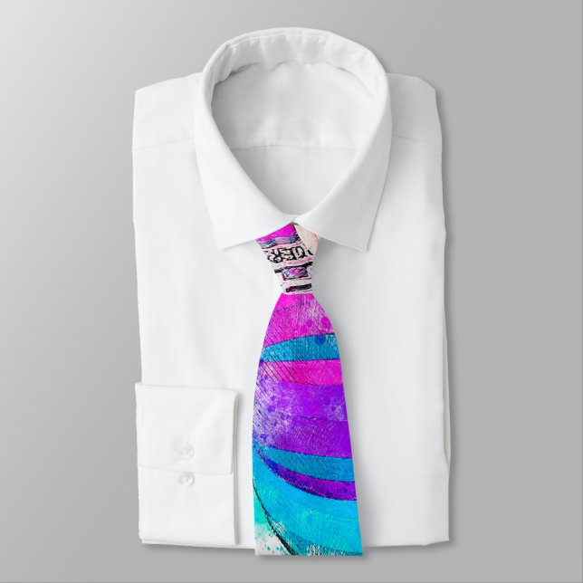 Pink Modern Business Abstrac Pink Blue Bright Neck Tie (Tied)